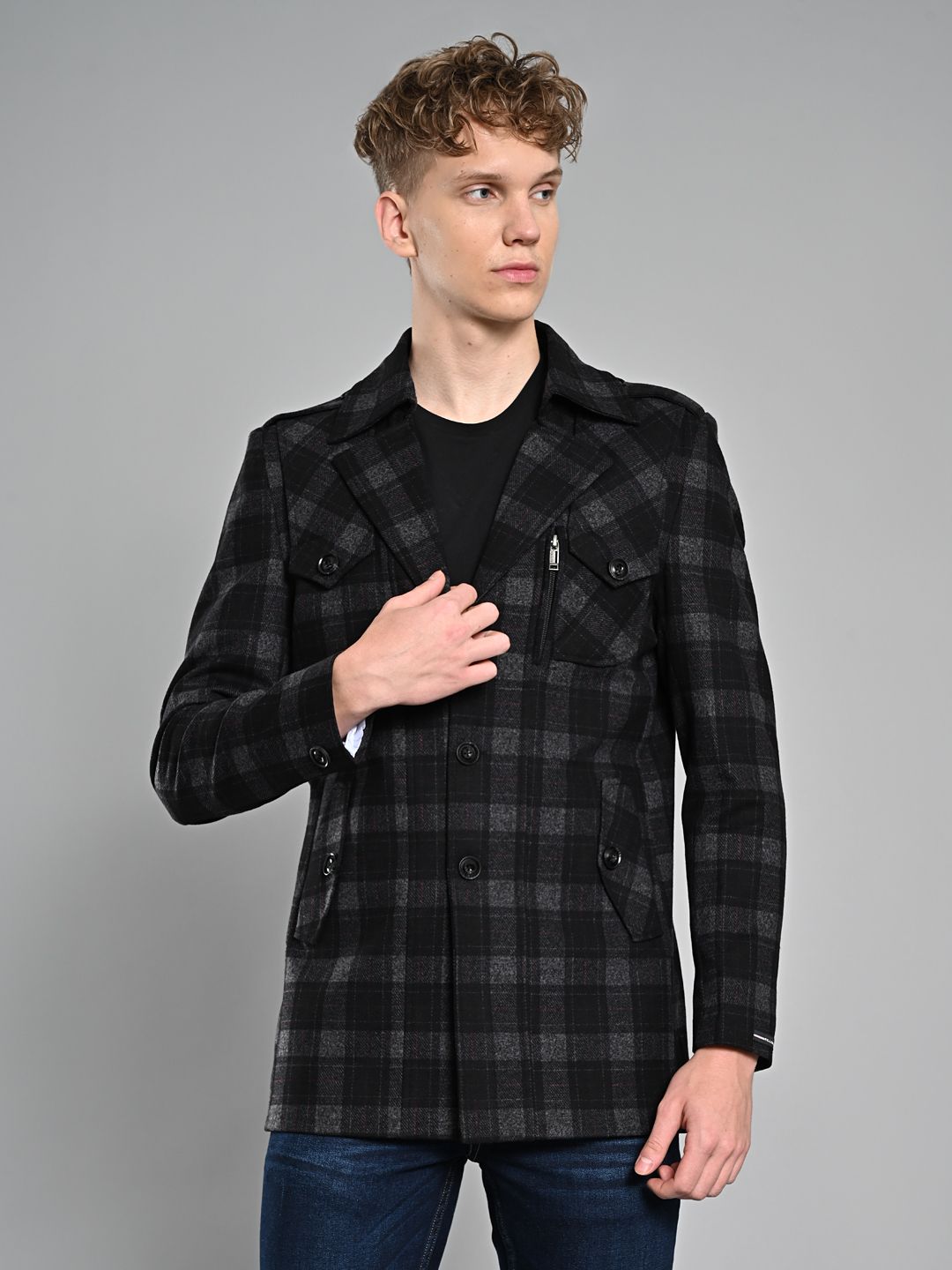 killer Polyester Viscose Blend Checkered Coat For Men-picture-39
