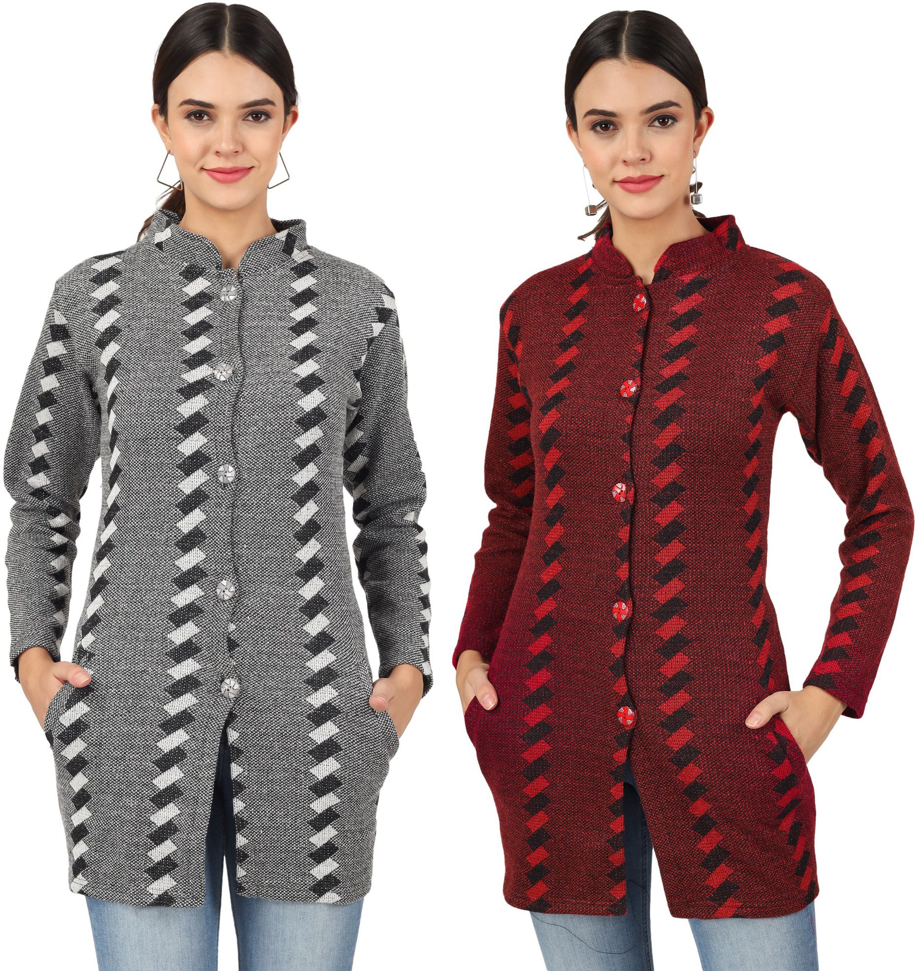 WOOL BLEND Checkered Coat For Women-image-34