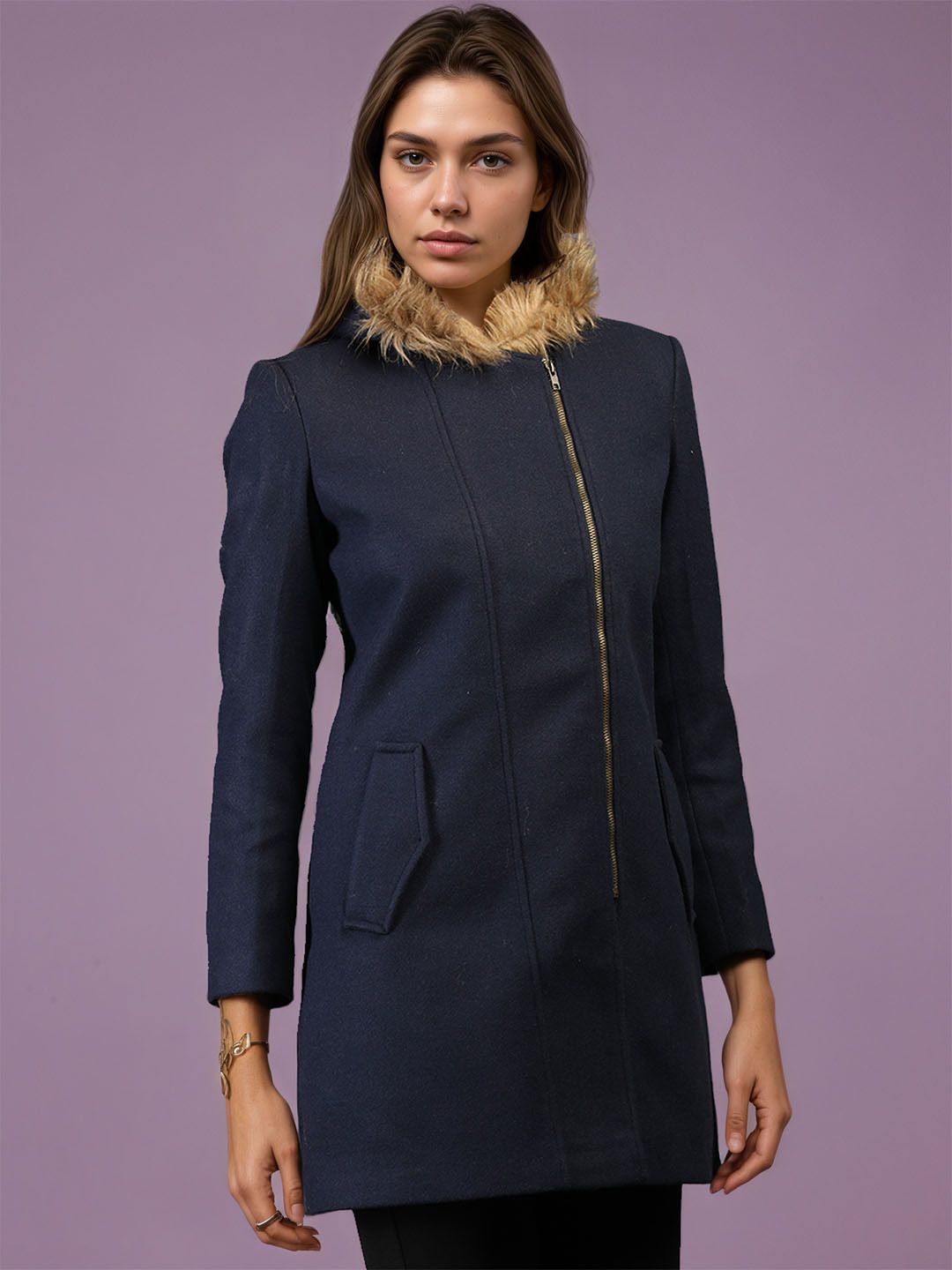chkokko Tweed Solid Coat For Women-picture-22