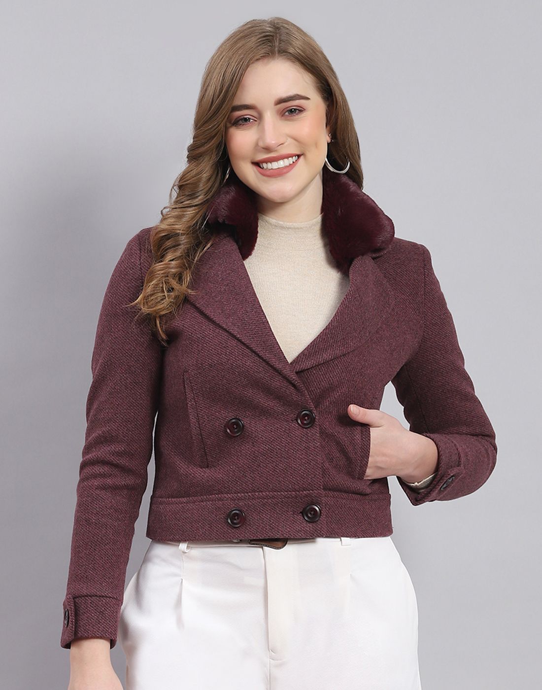 monte carlo Yarn Blend Self Design Coat For Women-picture-21