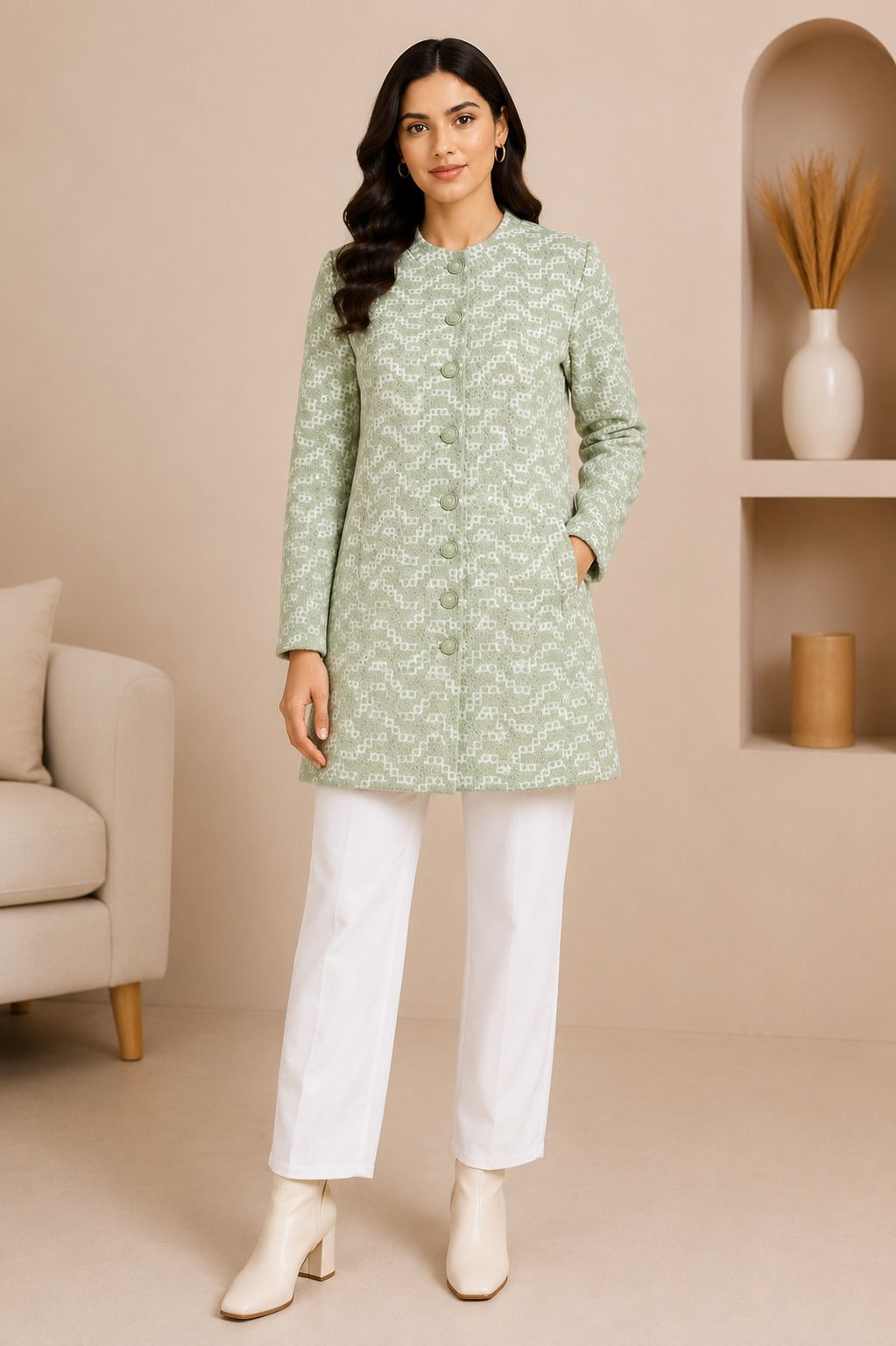first sleep Wool Blend Self Design Coat For Women-picture-31