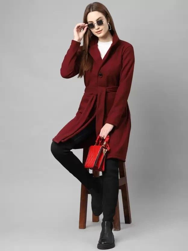 Cotton Blend Solid Coat For Women-image-12