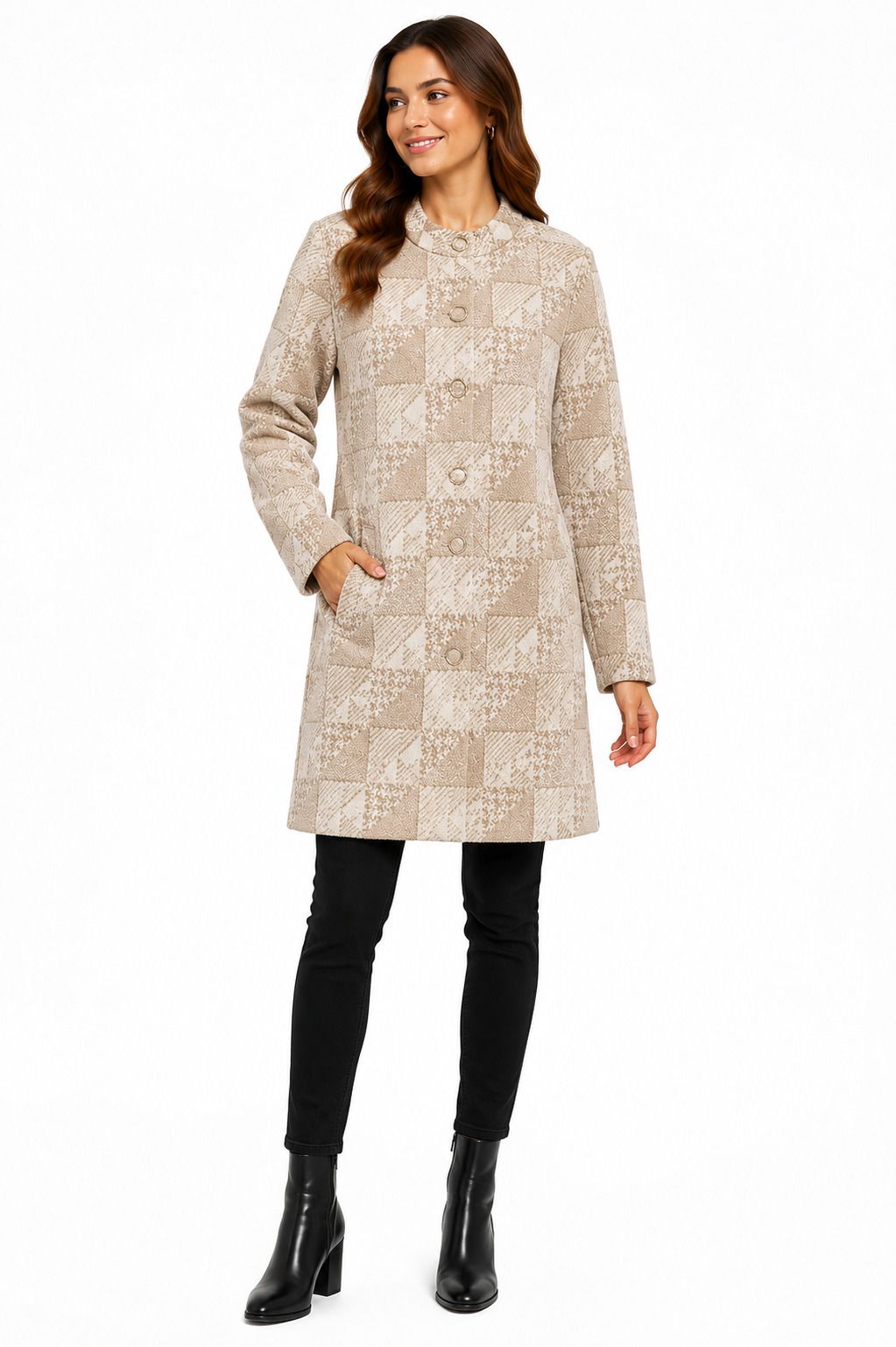 first sleep Wool Blend Self Design Coat For Women-picture-11