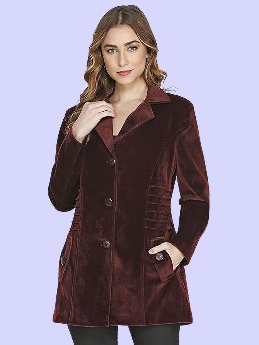 hautemoda Velvet Solid Coat For Women-picture-20