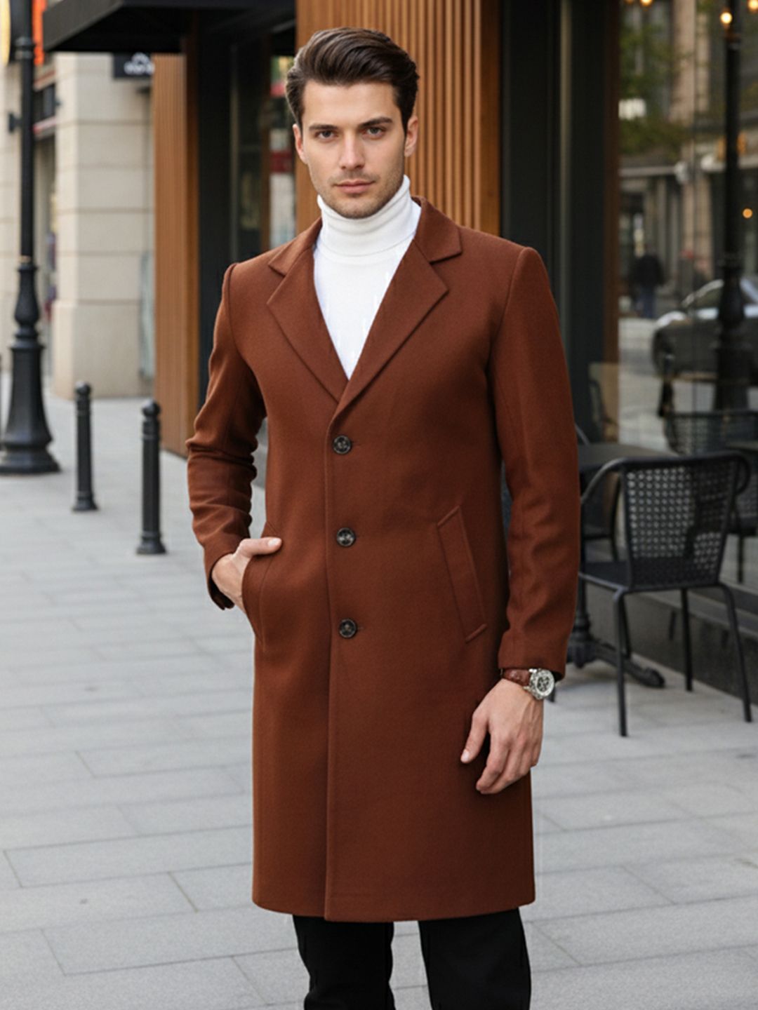 chkokko Tweed Solid Coat For Men-picture-38