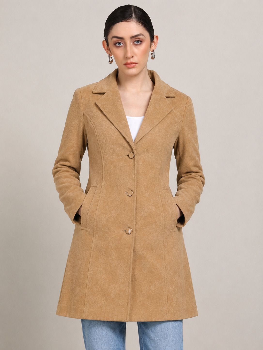 tweed Solid Coat For Women-image-21