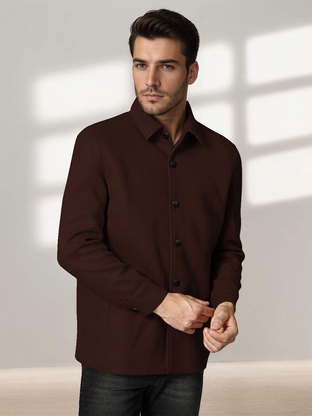 chkokko Tweed Solid Coat For Men-picture-21