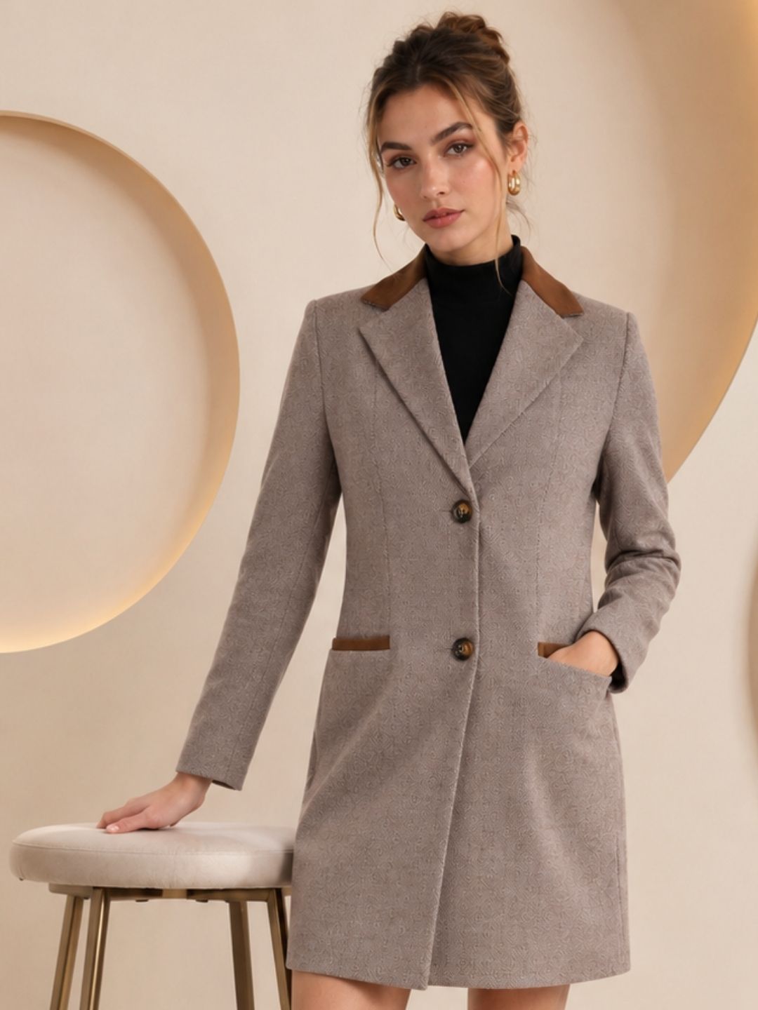JACQUARD Checkered Coat For Women-image-26