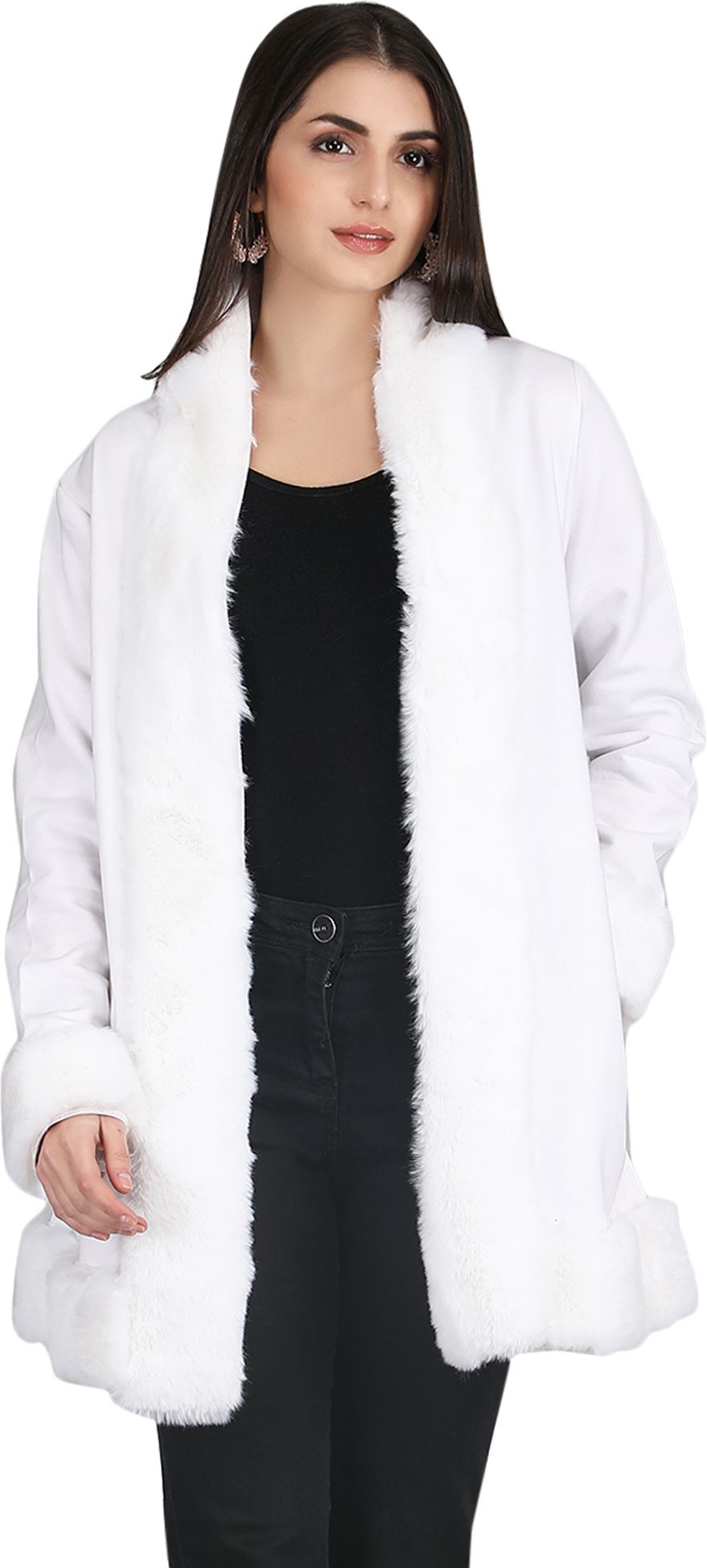Fleece Solid Coat For Women-image-0