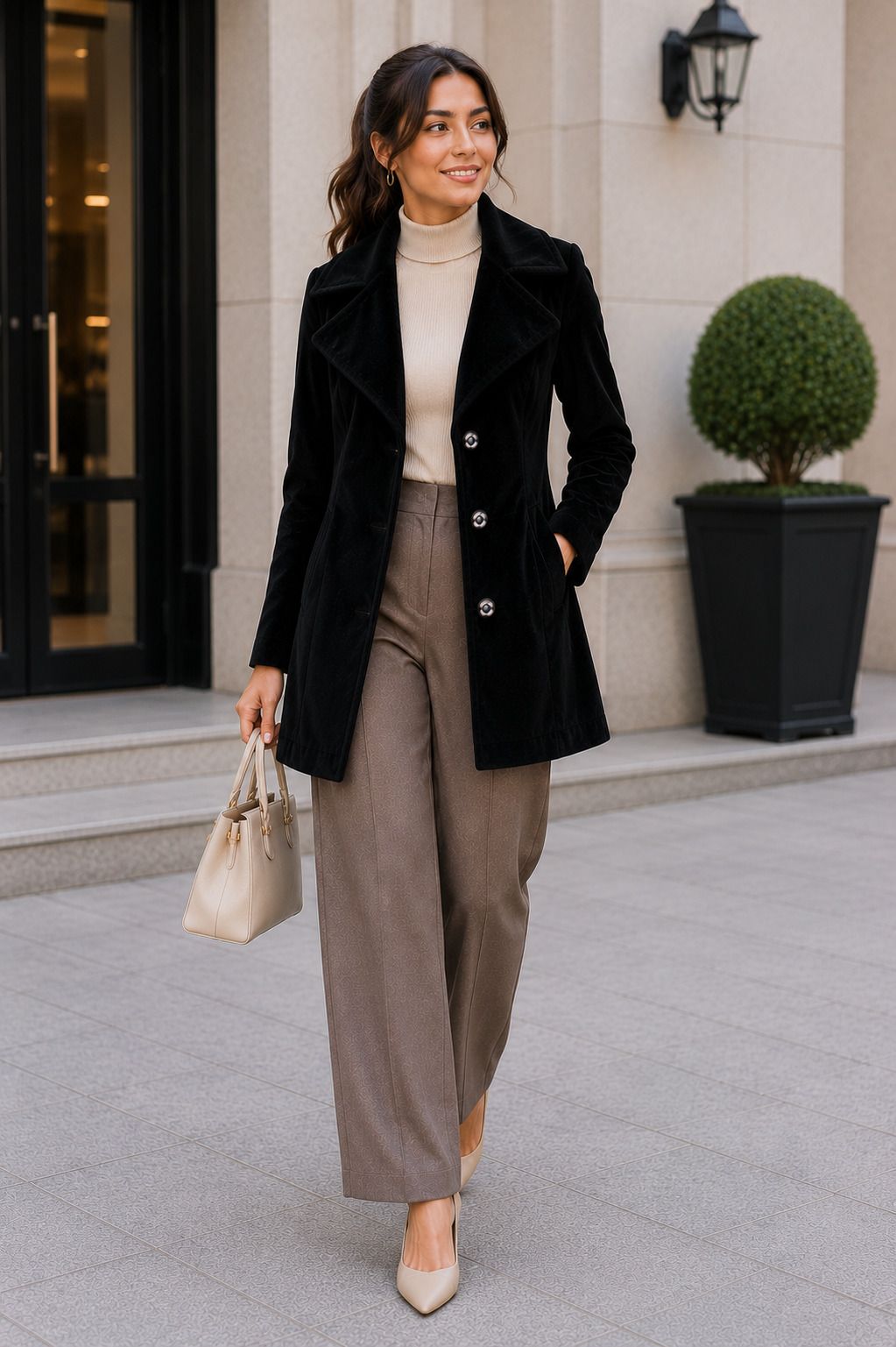 Tweed Solid Coat For Women-image-42