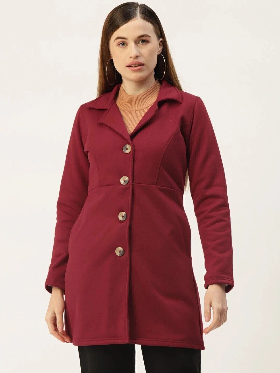 Polycotton fleece Solid Coat For Women-image-3