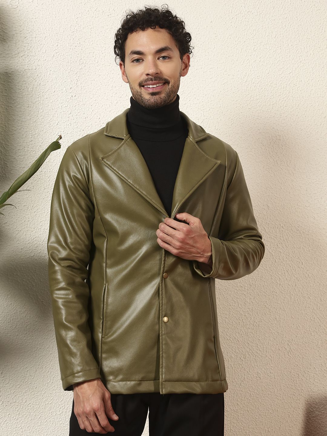 ARTIFICAL LEATHER Solid Coat For Men