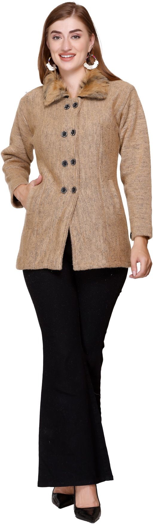 biwu 100% Wool Self Design Coat For Women-picture-10