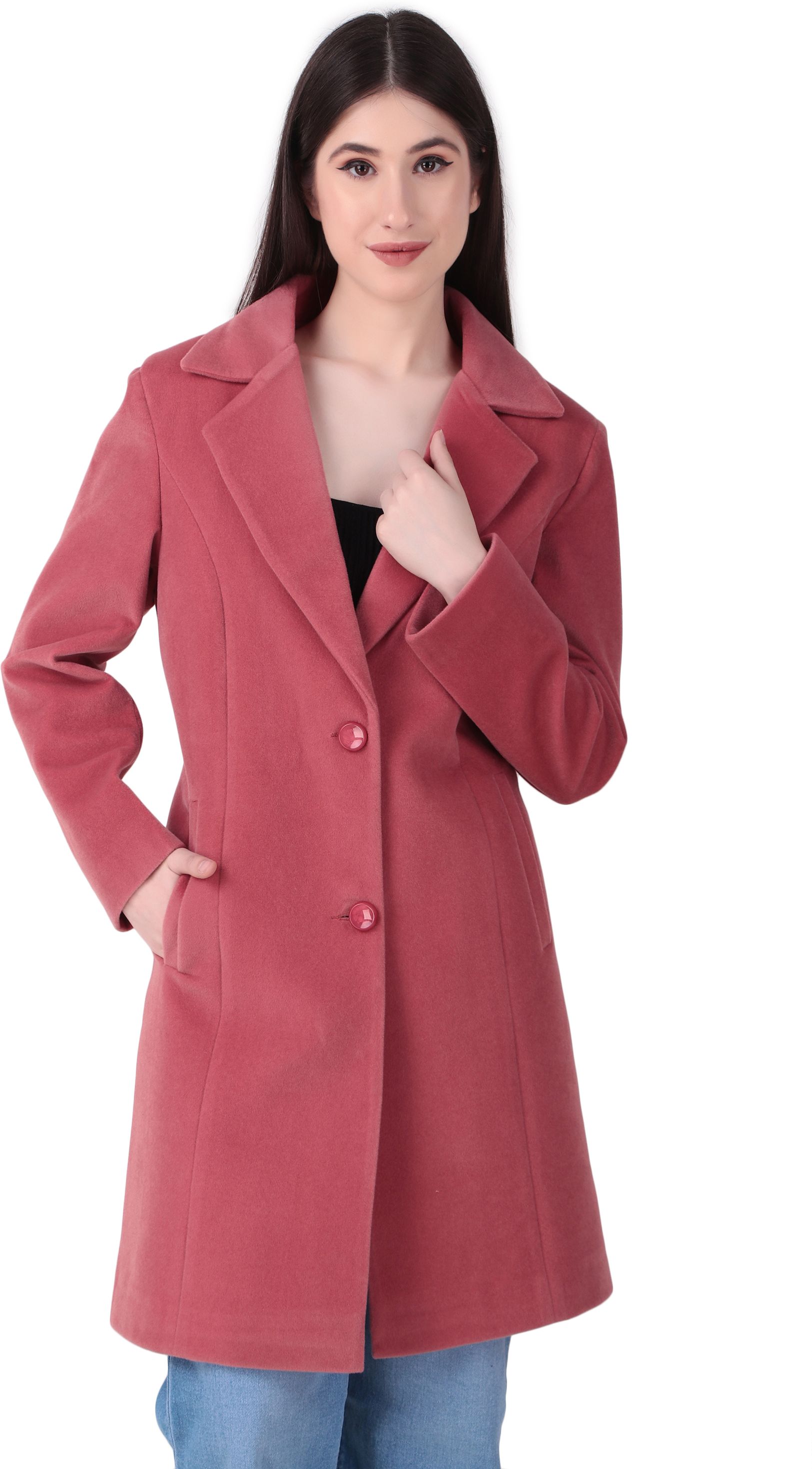 blossom blue Wool Blend Fabric Solid Coat For Women-picture-33