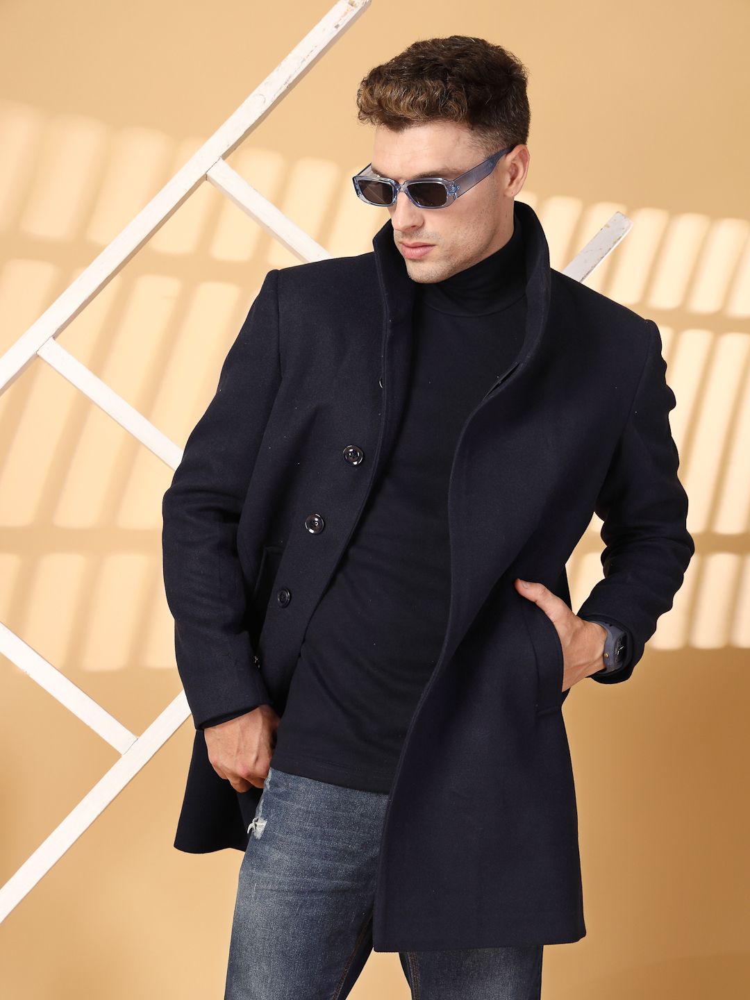 Tweed Solid Coat For Men-image-18