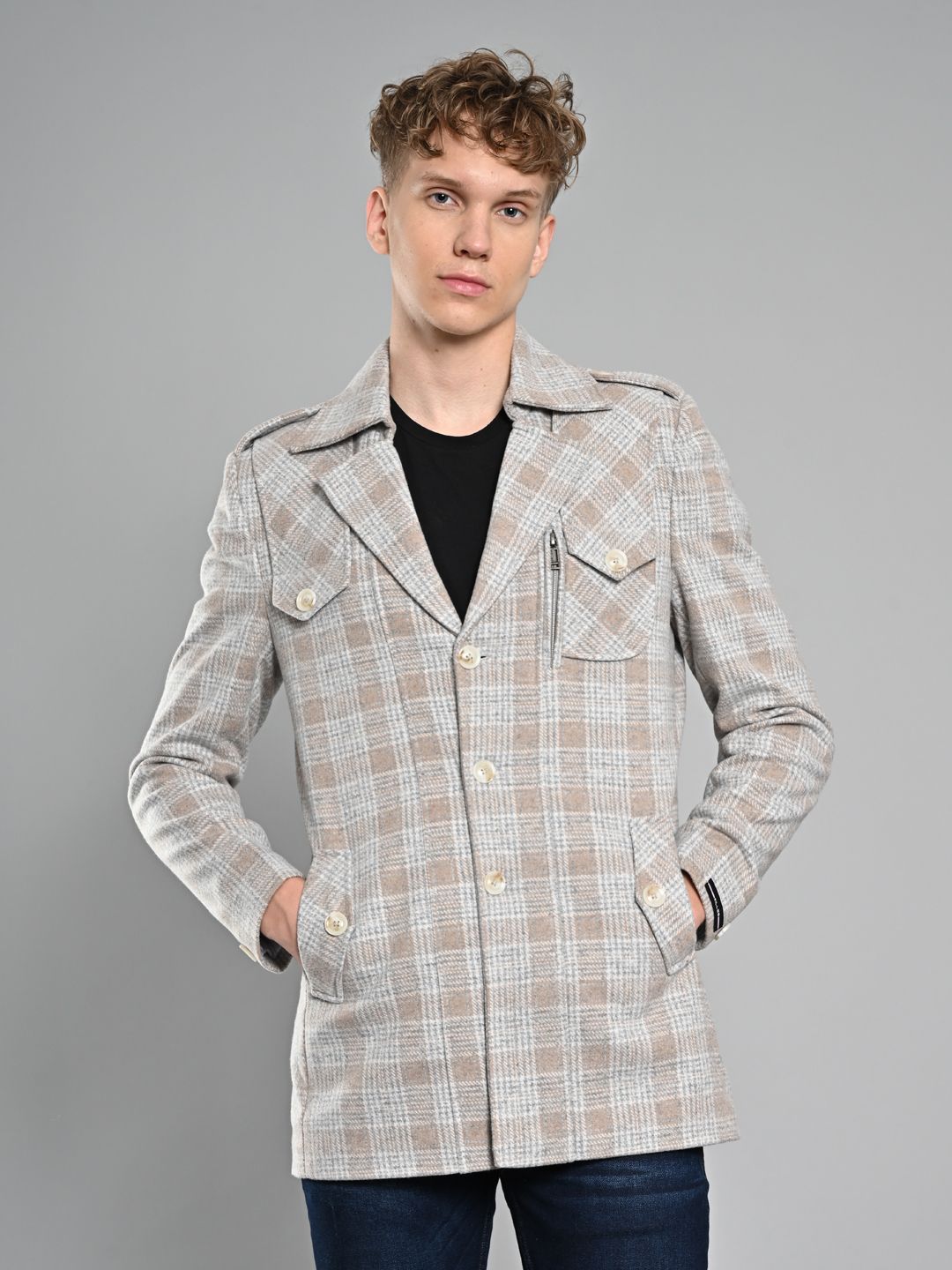 killer Polyester Viscose Blend Checkered Coat For Men-picture-21