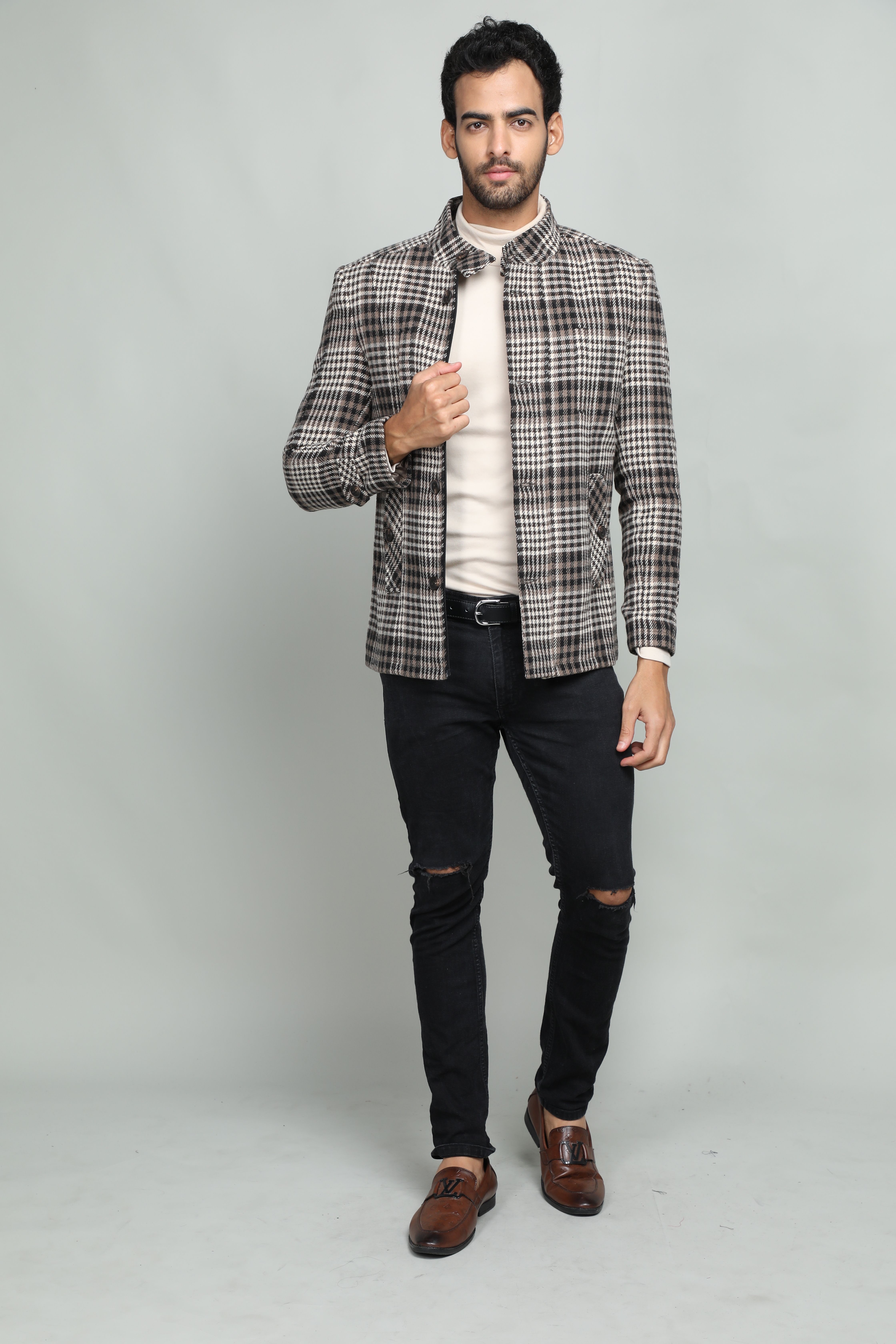 chkokko Tweed Checkered Coat For Men-picture-39