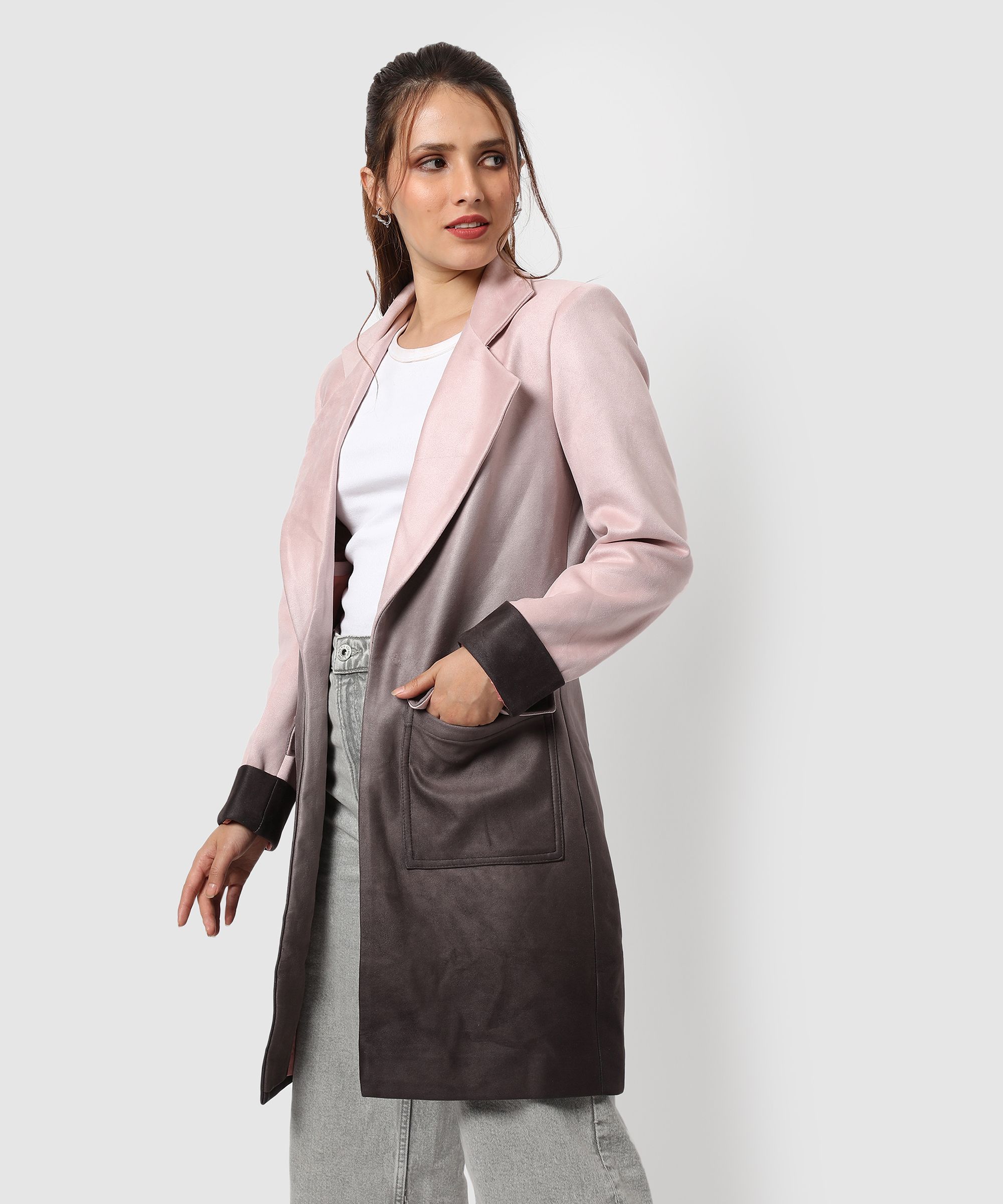 pinacolada Suede Color Block Coat For Women-picture-15