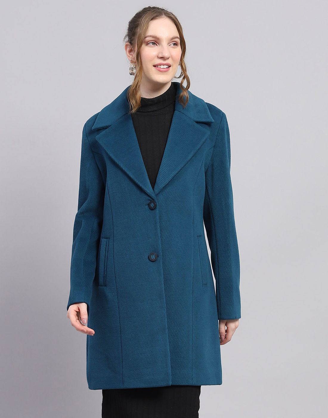 Wool Blend Self Design Coat For Women