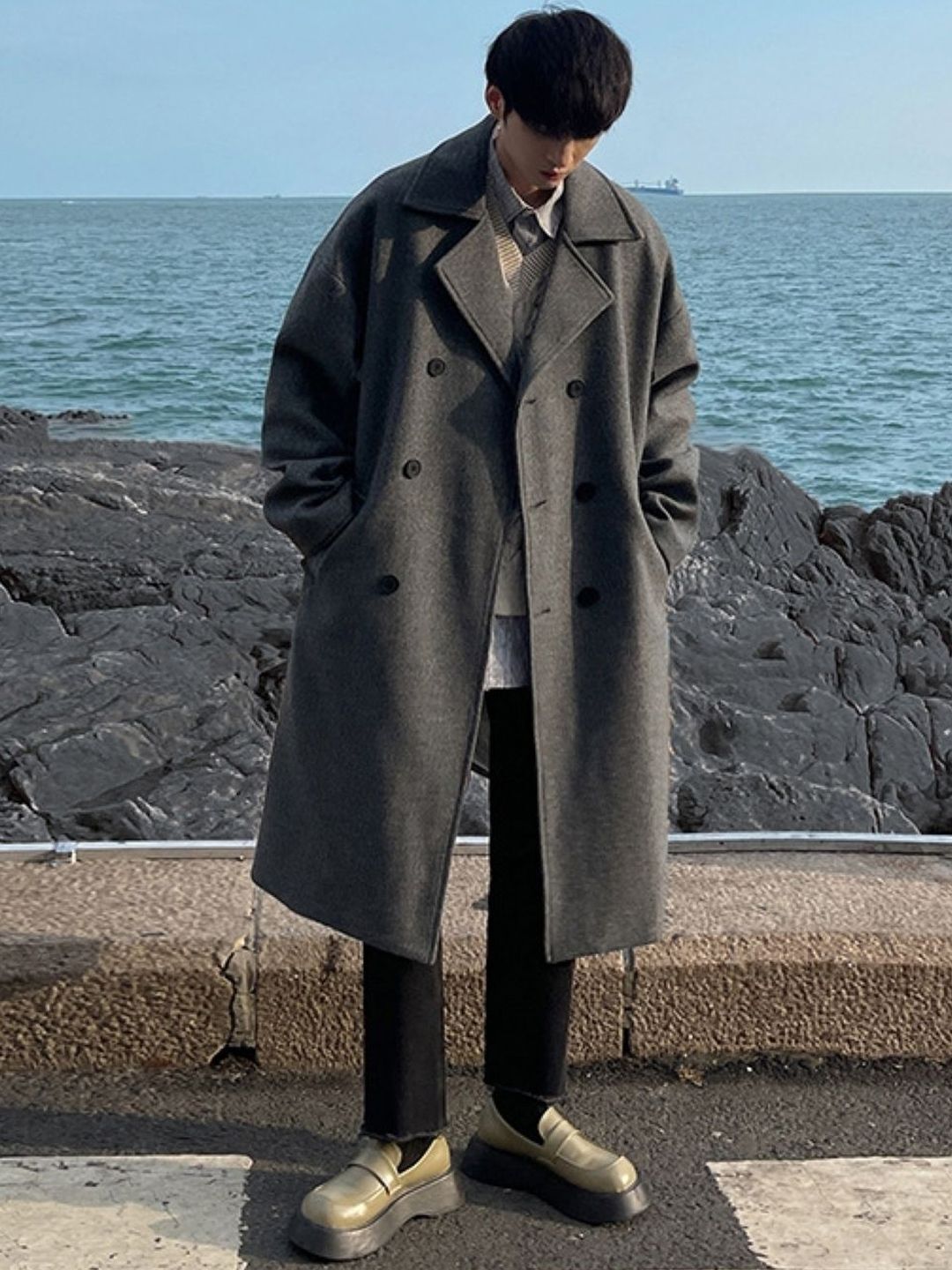 here&now Polyester Solid Coat For Men-picture-13