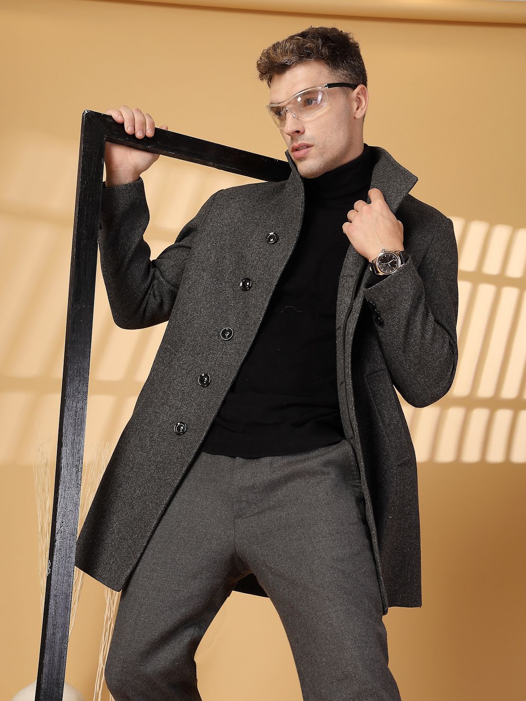 chkokko Tweed Solid Coat For Men-picture-20