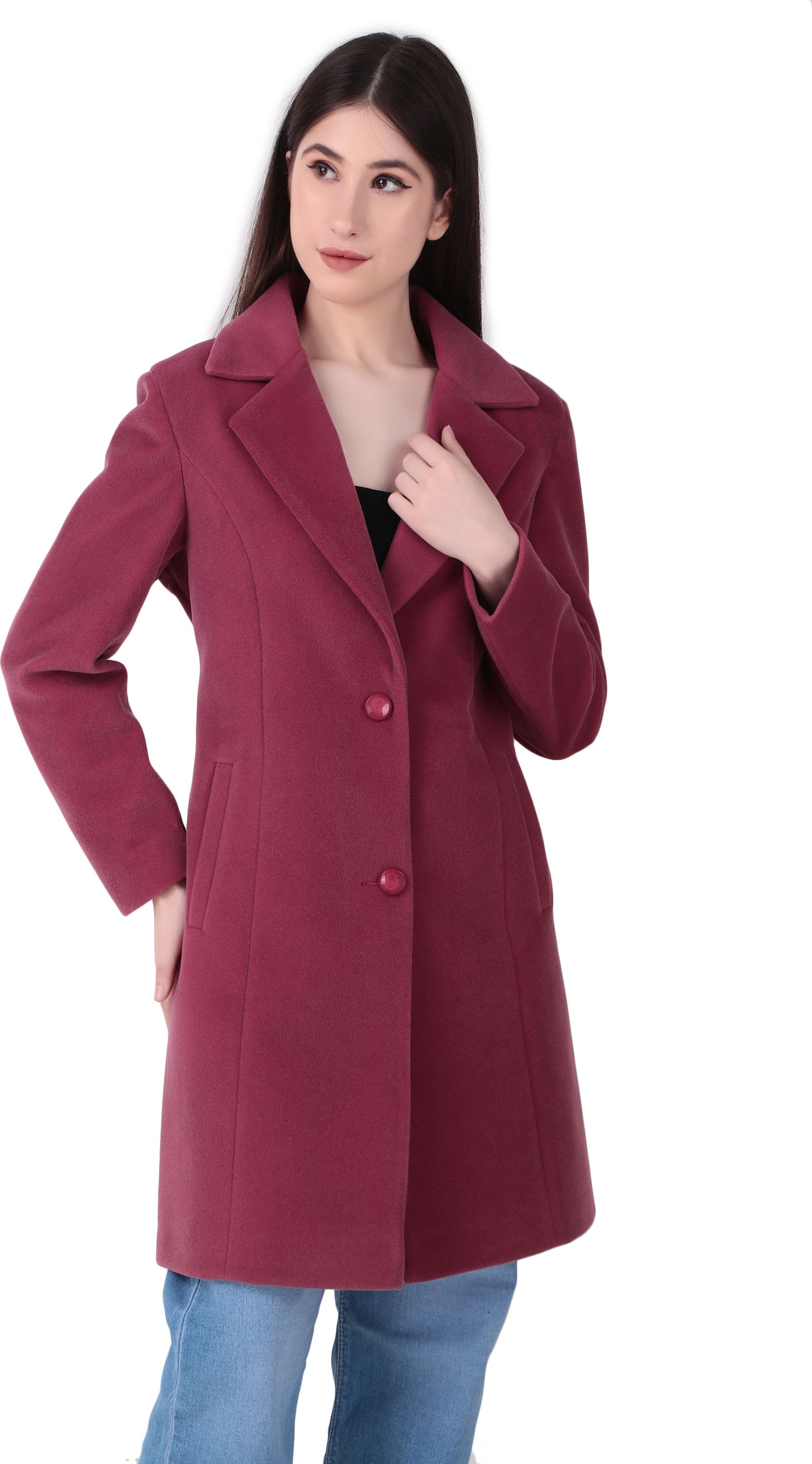 blossom blue Wool Blend Fabric Solid Coat For Women-picture-30