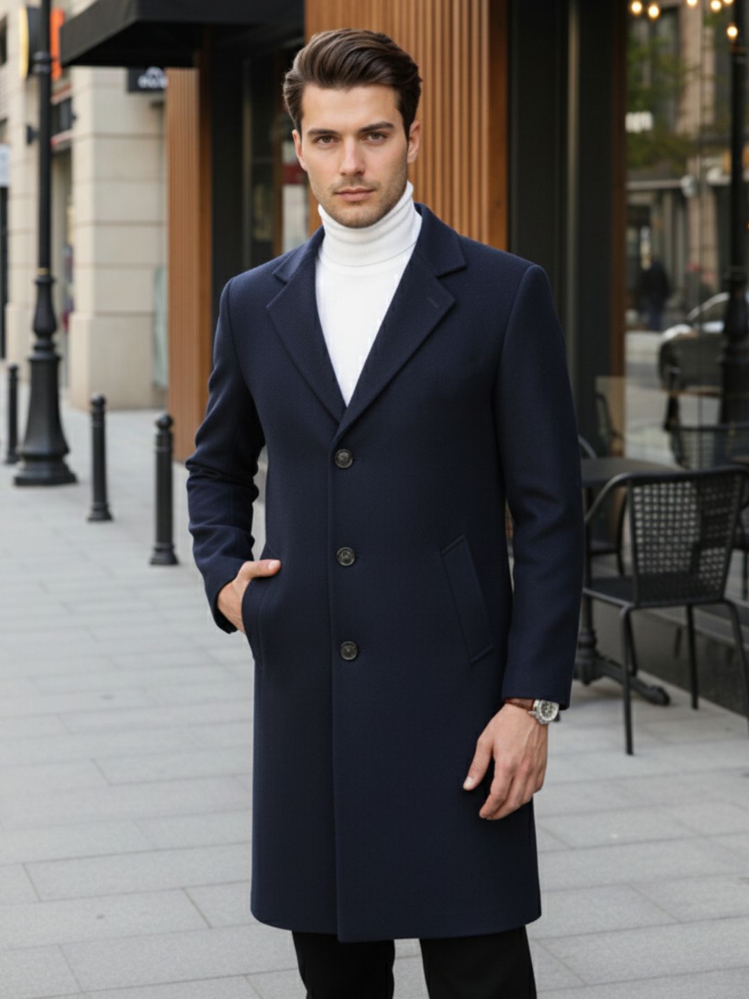 Tweed Solid Coat For Men