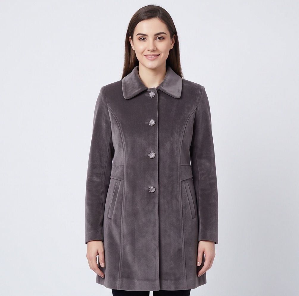 olasa Tweed Solid Coat For Women-picture-40