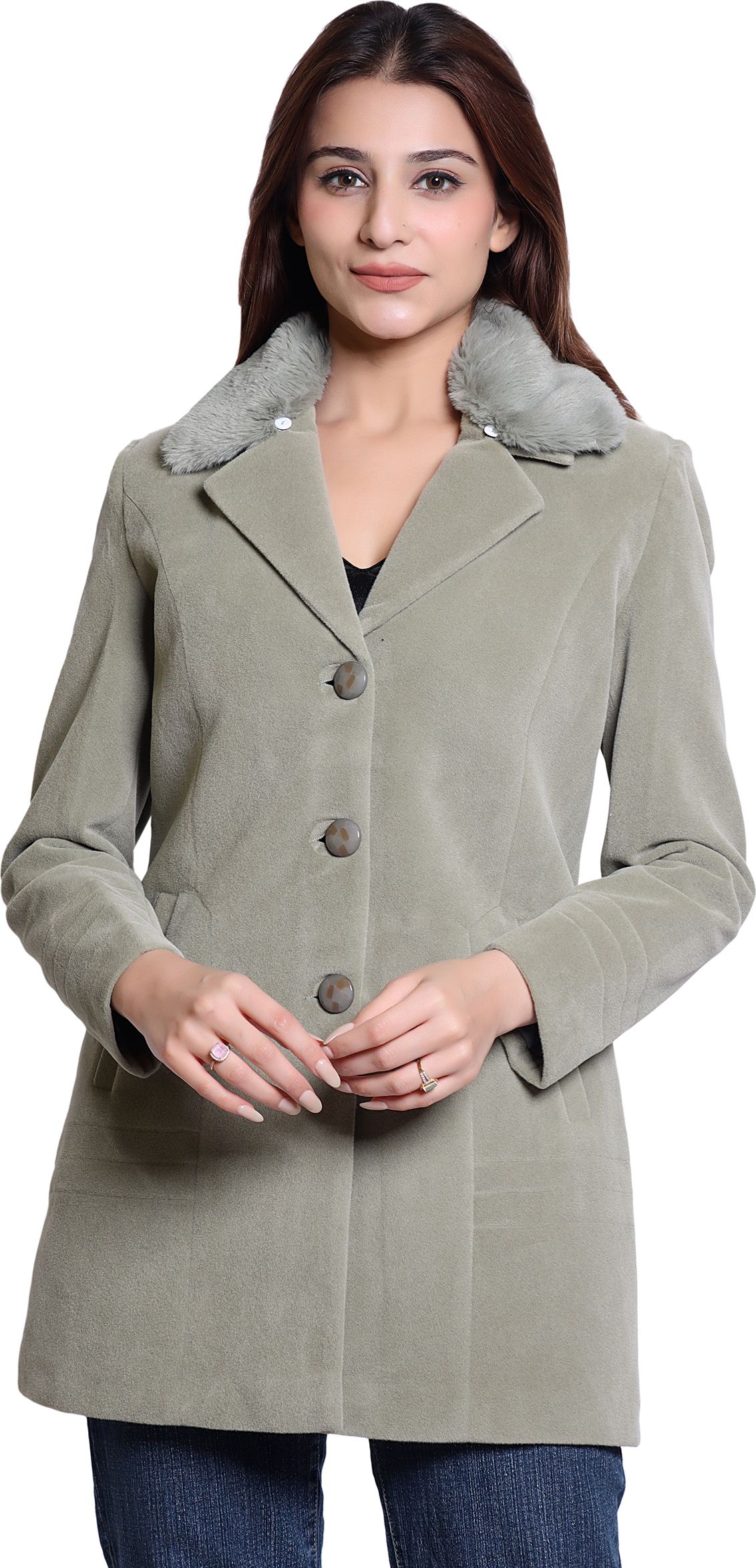 Wool Blend Solid Coat For Women