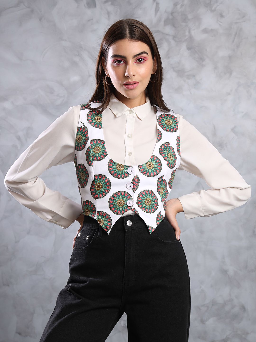 FLEECE BLEND Printed Coat For Women-image-26