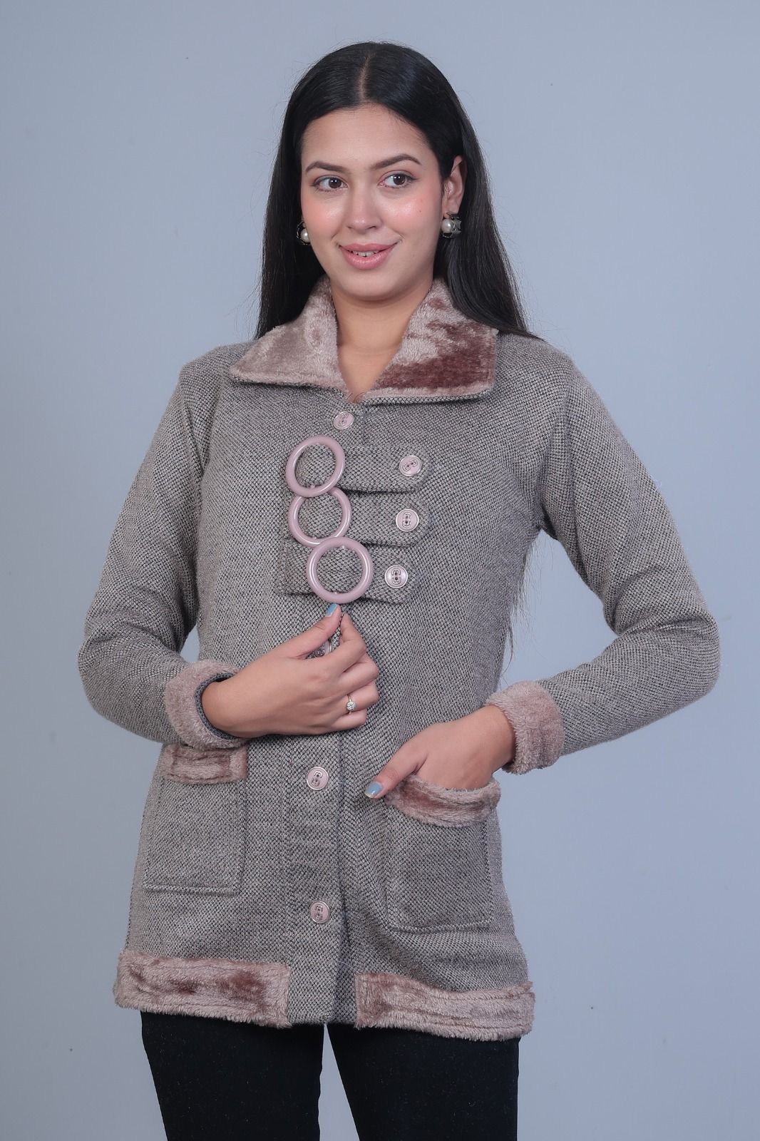 rishu industries Wool Self Design Coat For Women-picture-19