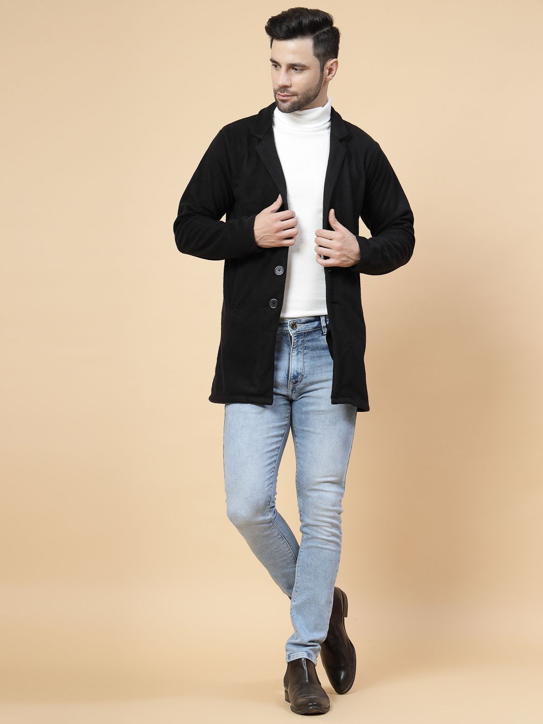 Polar Fleece Solid Coat For Men