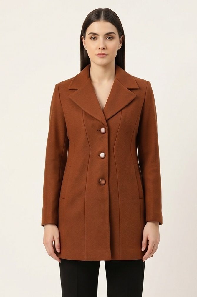 olasa Tweed Solid Coat For Women-picture-13