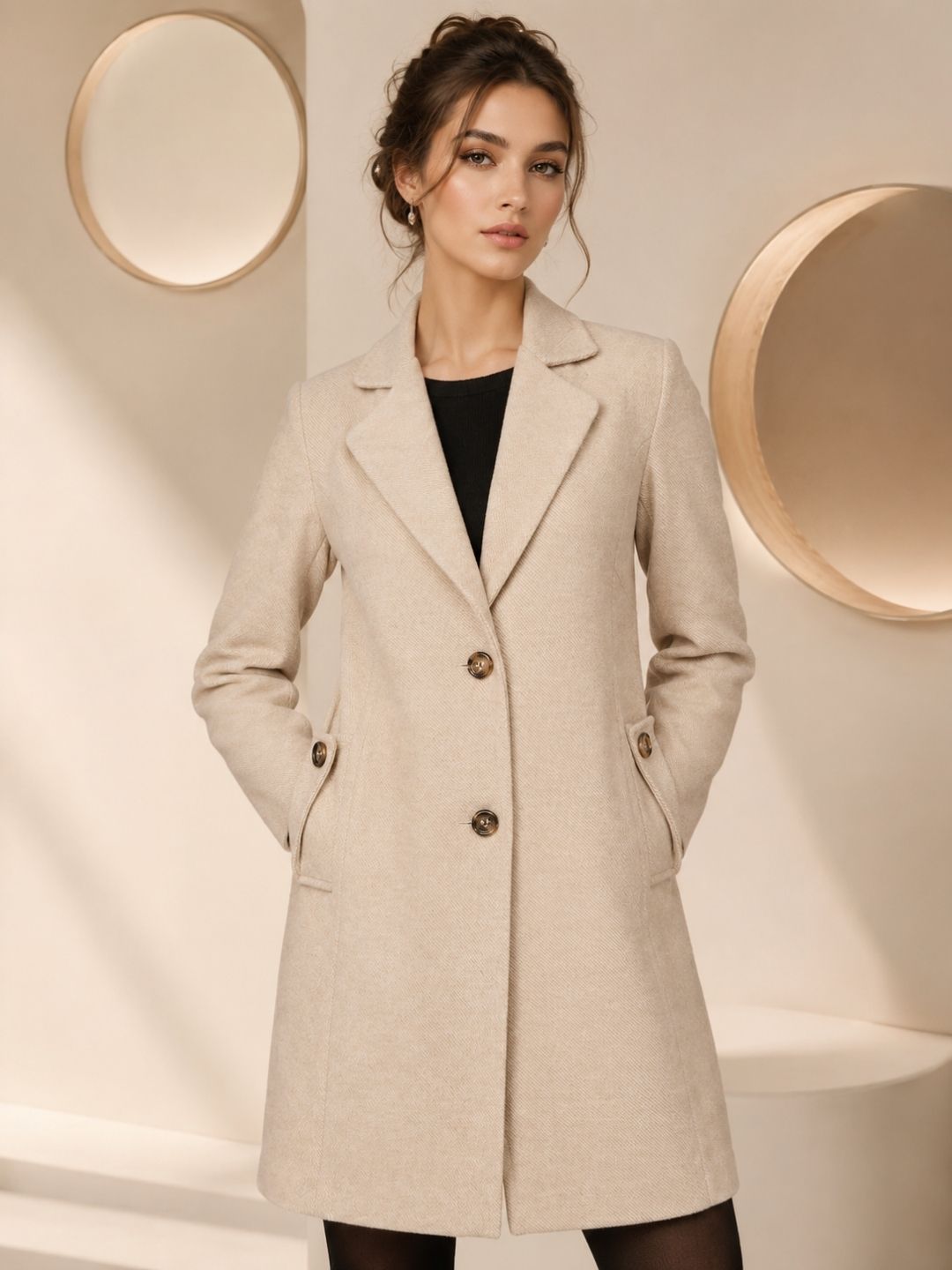 metronaut JACQUARD Color Block Coat For Women-picture-18