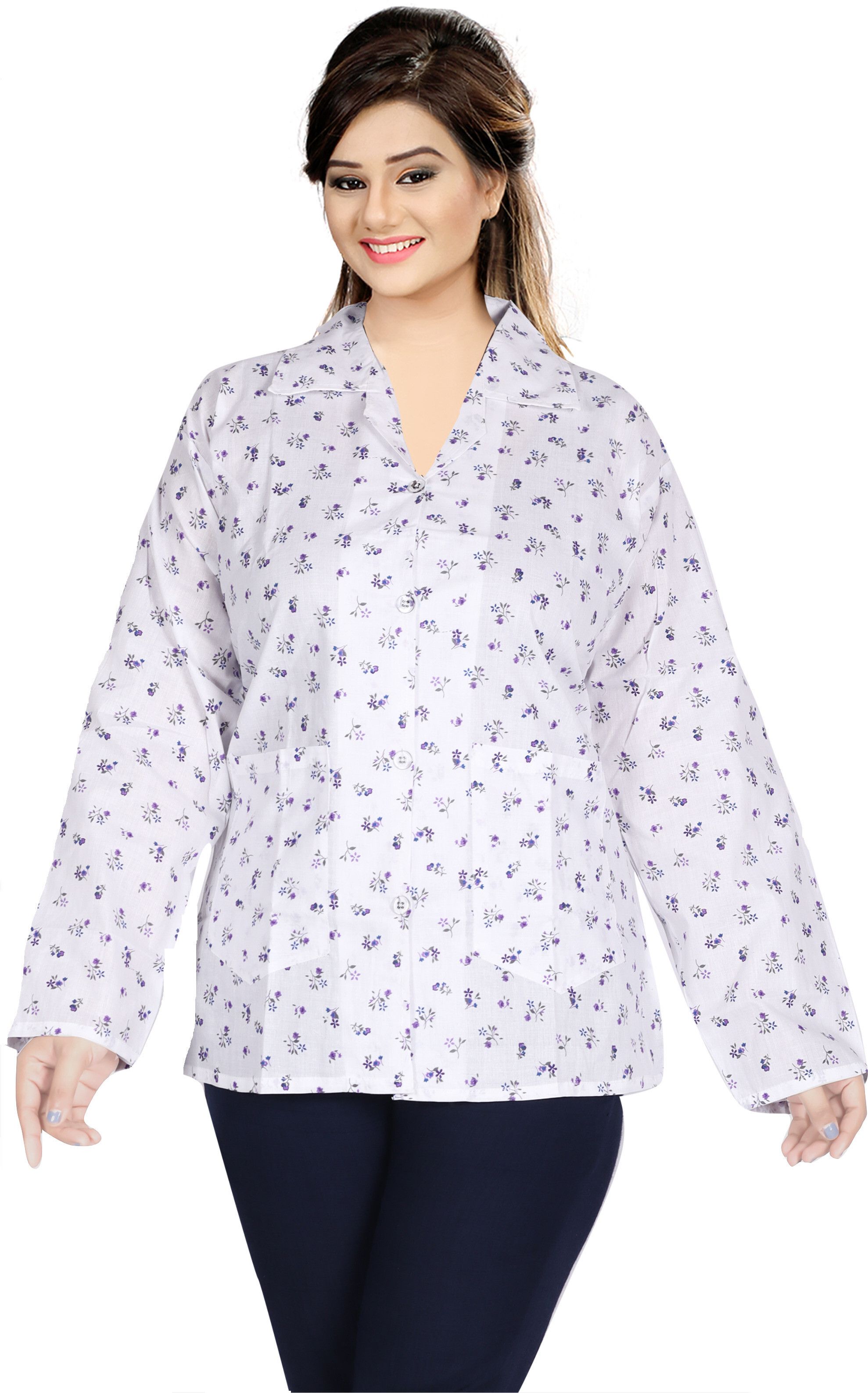 Cotton Blend Floral Print Coat For Women