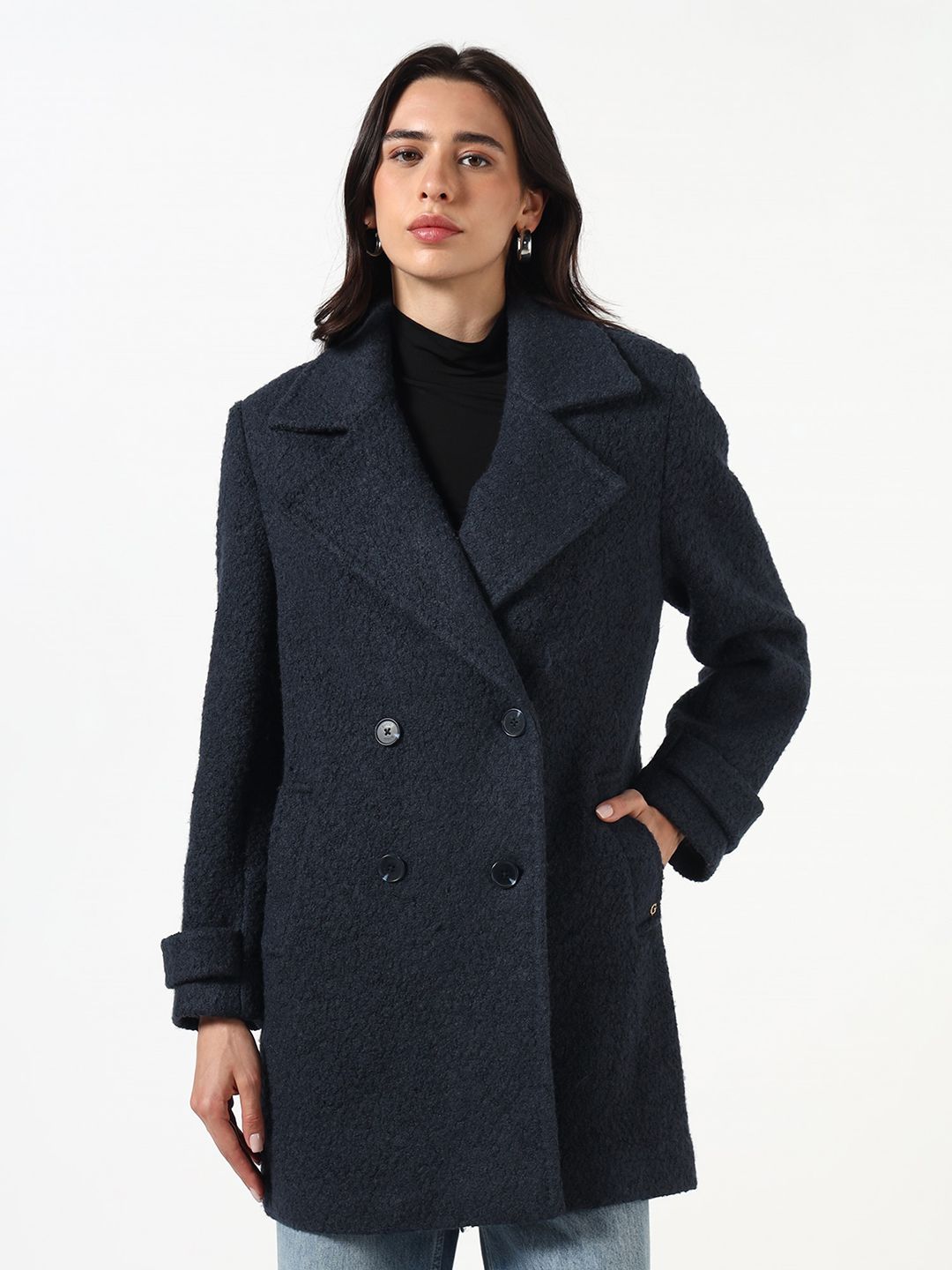 guess Wool Blend Solid Coat For Women-picture-10