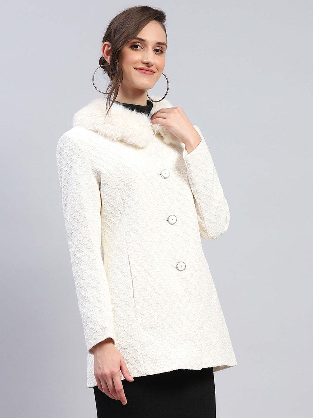 Blend Yarn Self Design Coat For Women-image-45