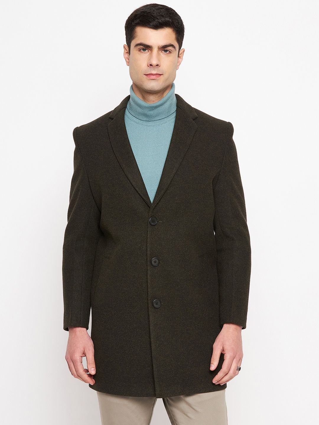 Wool Blend Solid Coat For Men