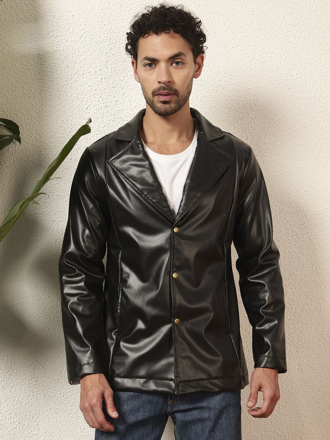 ARTIFICAL LEATHER Solid Coat For Men