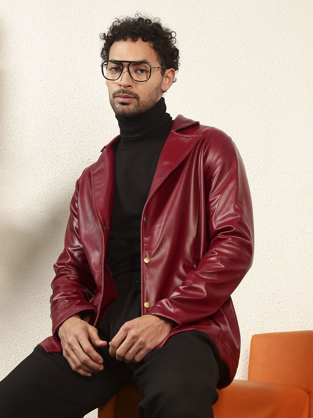 ARTIFICAL LEATHER Solid Coat For Men