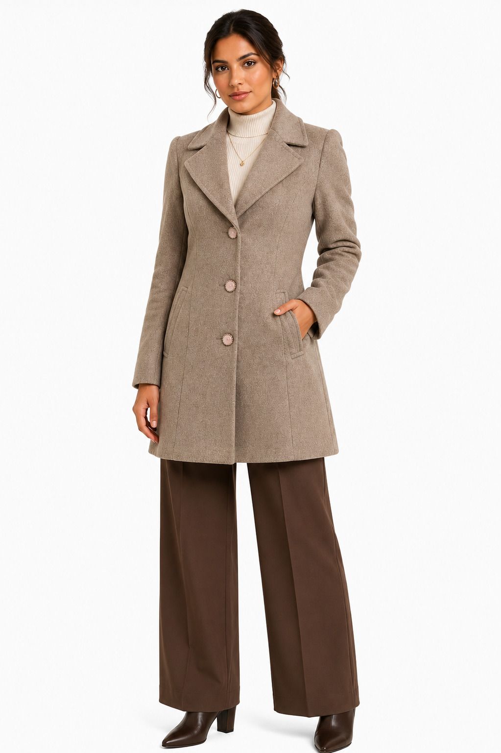 Tweed Solid Coat For Women-image-12