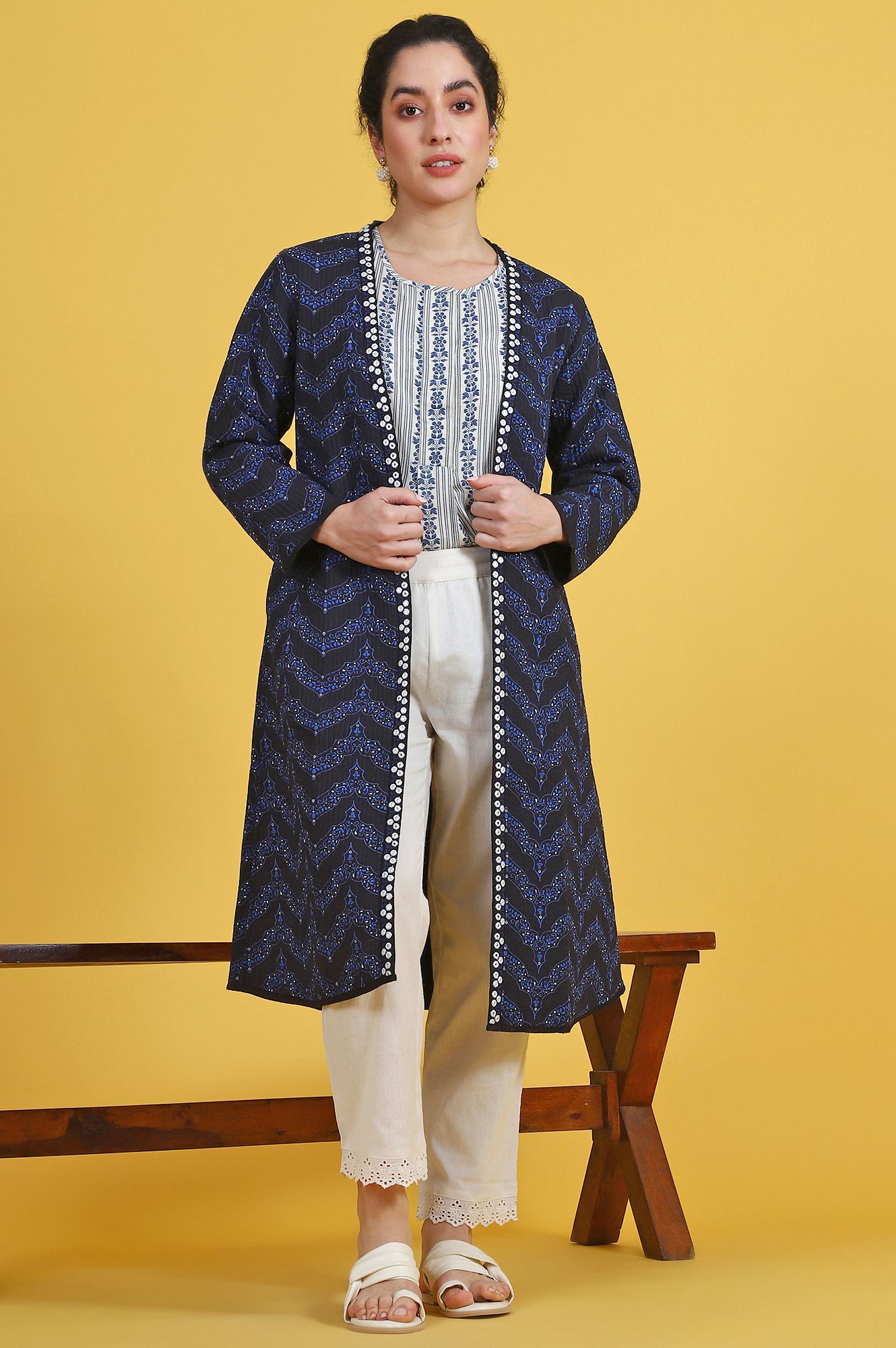 Rayon Geometric Print Coat For Women-image-33