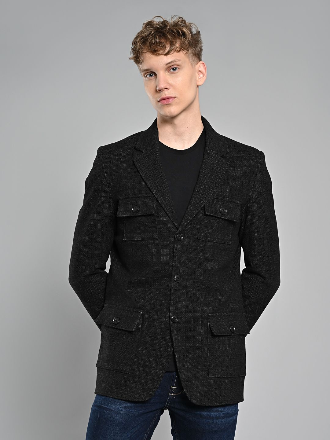 Polyester Viscose Blend Checkered Coat For Men