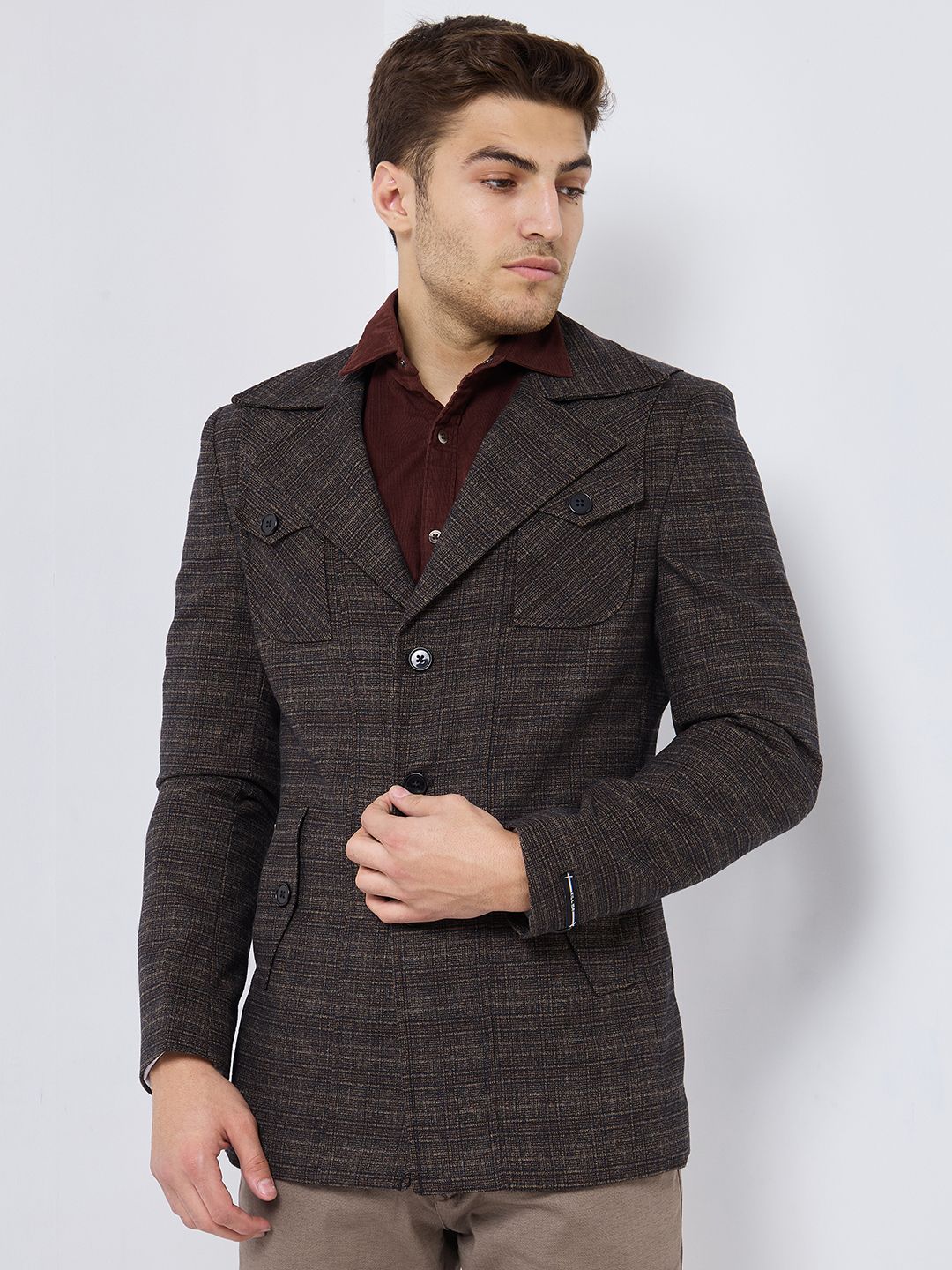 killer Polyester Viscose Blend Checkered Coat For Men-picture-23