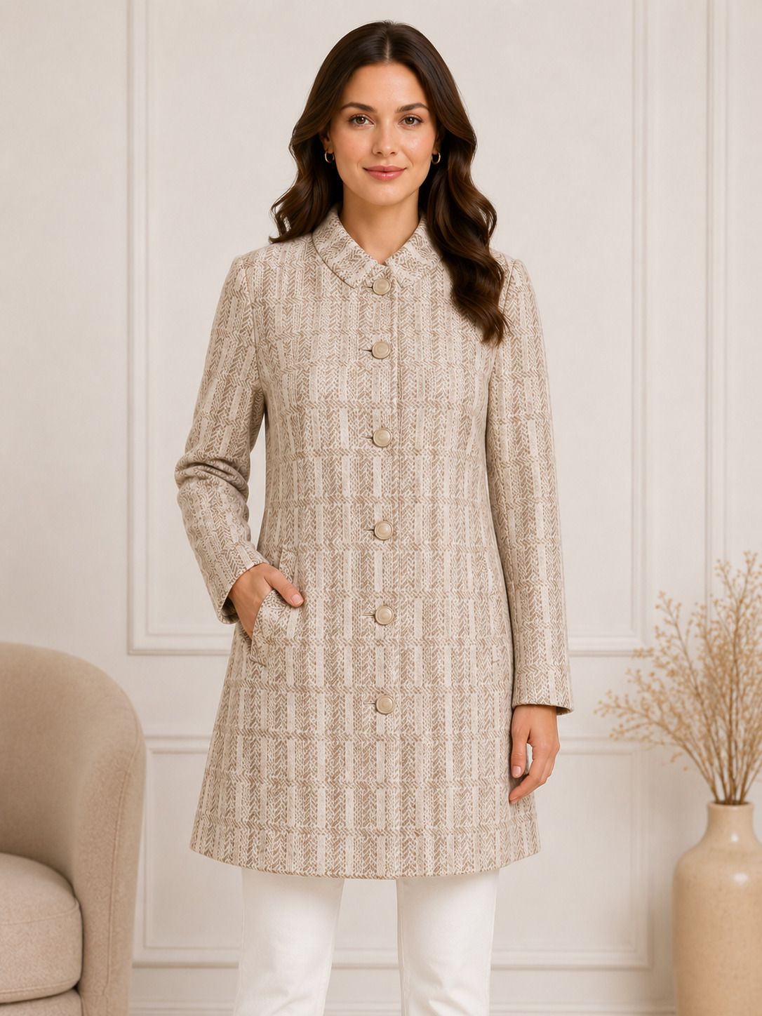 first sleep Wool Blend Self Design Coat For Women-picture-32