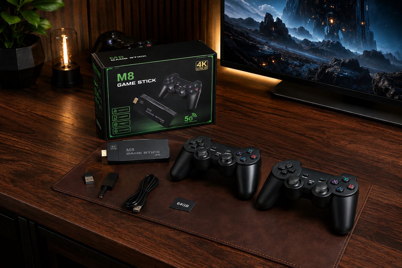 M8 Pro 4K Ultra HD Retro HDMI Game p4 Stick 64GB Dual Wireless Controller with Game and Expansion Pack-image-42