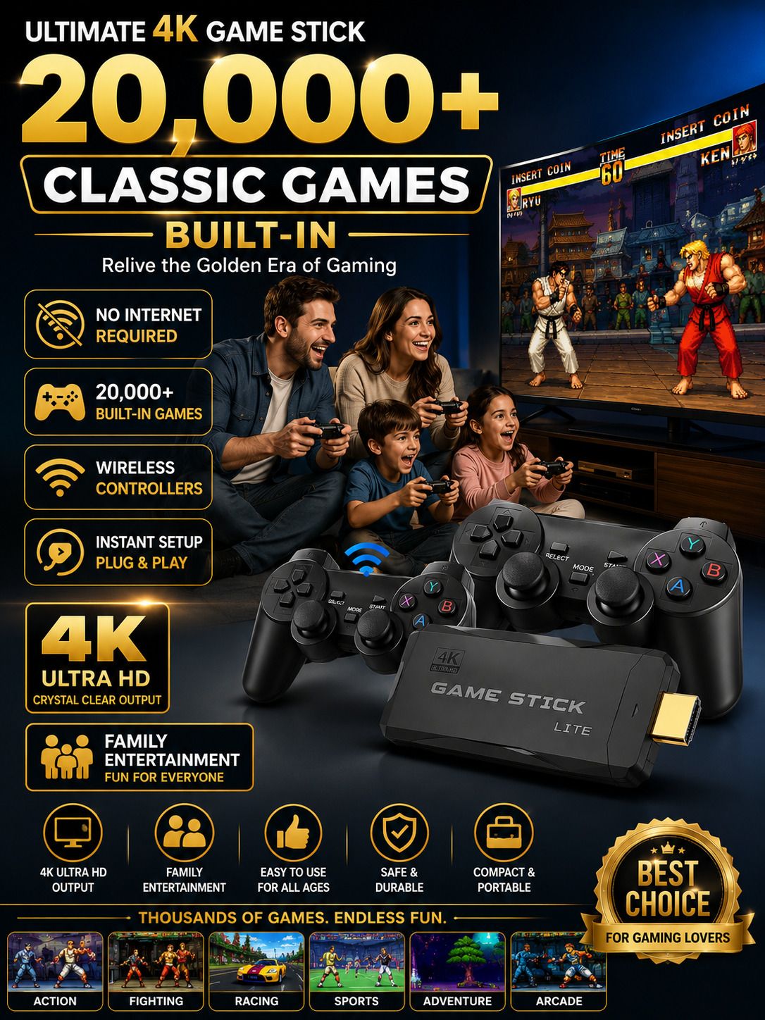 M8 S2 4K Ultra HD Retro HDMI Game Stick 64GB Dual Wireless Controller with Game and Expansion Pack, Full Game-image-36