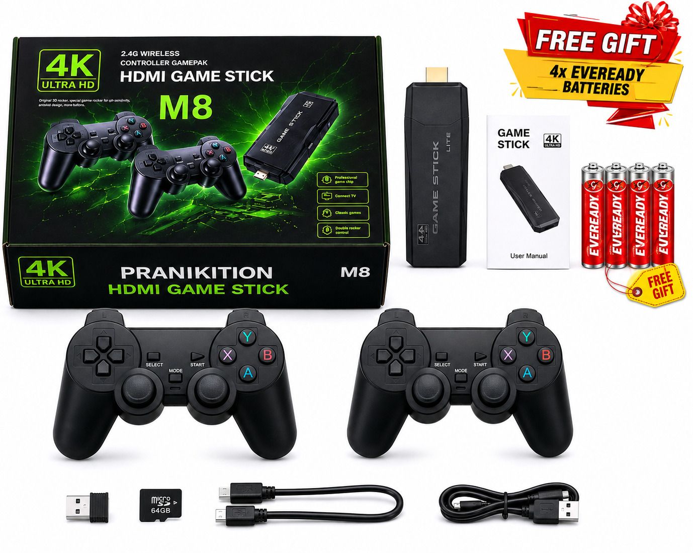 M8 Pro 4K Ultra HD Game Stick 20000+ Games 64GB Dual Controller with Game and Expansion Pack-image-3