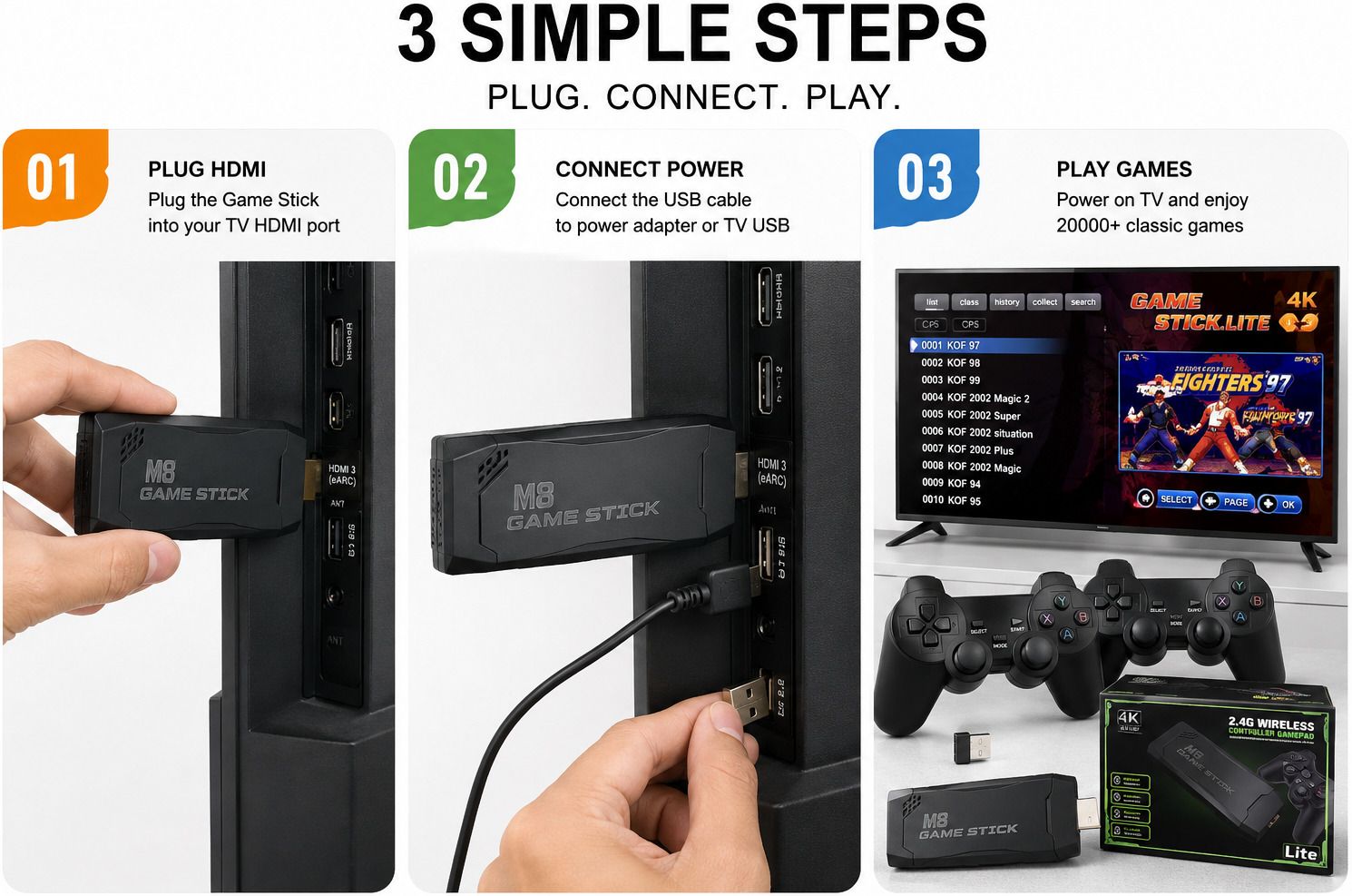 M8 Pro 4K Game Stick 64GB 20000+ Games Dual Wireless HDMI Console with Game and Expansion Pack-image-2