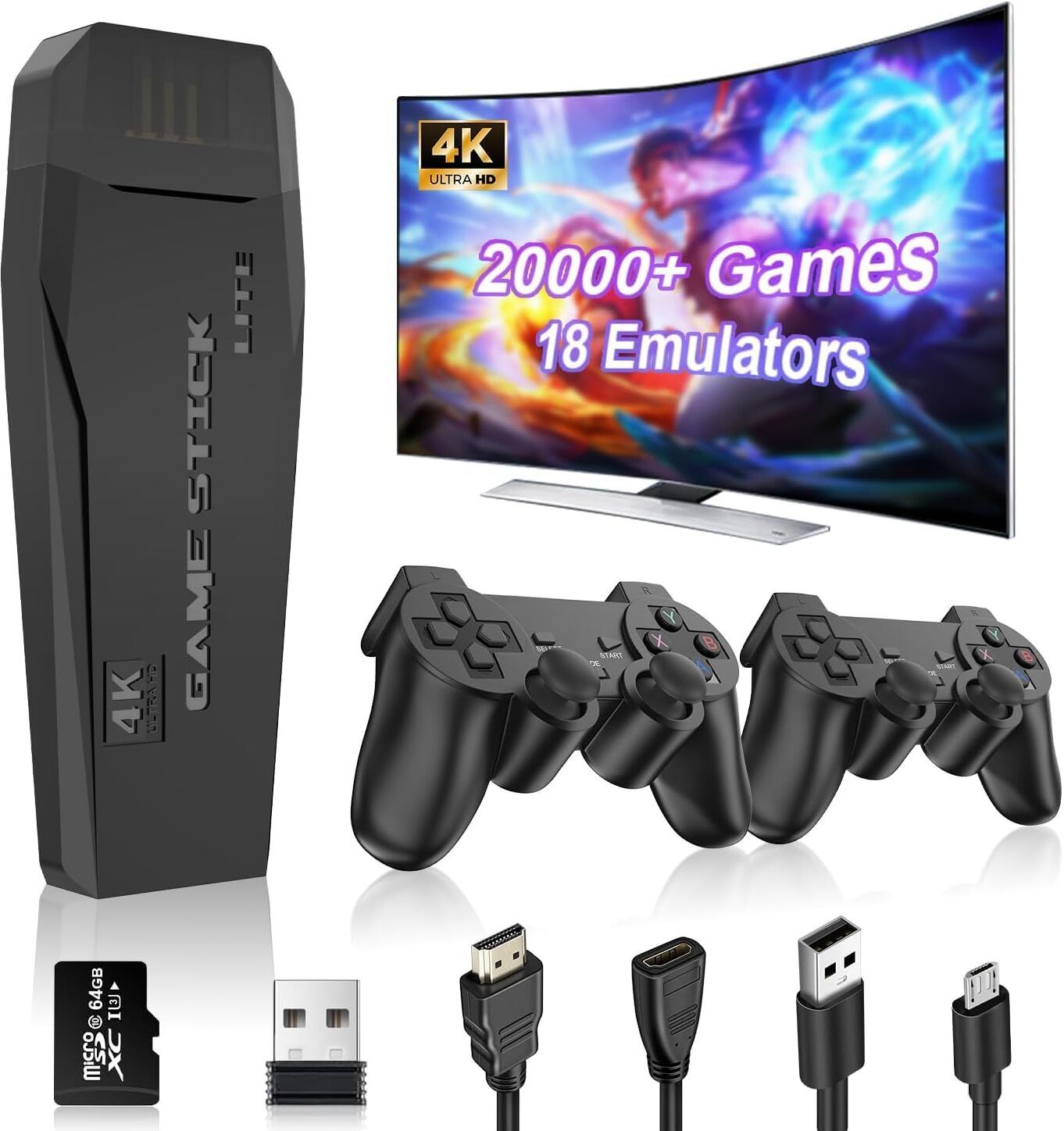Timkolas 2.4g console video game with 4K Ultra Game Stick&Dual 2.4G Wireless Gamepads_08 32 GB with Super Mario Bros, Contra, Adventure Island, Double Dragon, Mortal , Tekken 3-image-10
